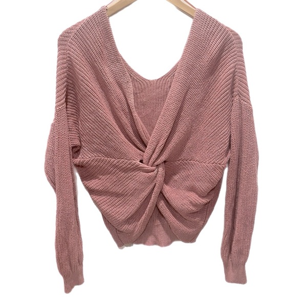 NWOT Love Tree Twist Back V-neck Sweater in Blush with Metallic Threading Large - Picture 5 of 7